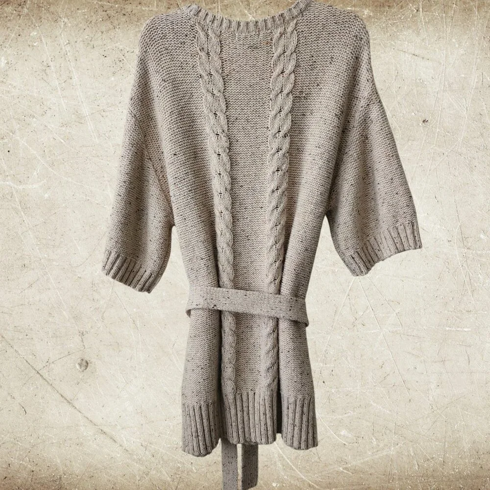 a.n.a Cable-Knit Oatmeal-Marled Deep V-Neck Sweater Size 1X - Picture 2 of 5
